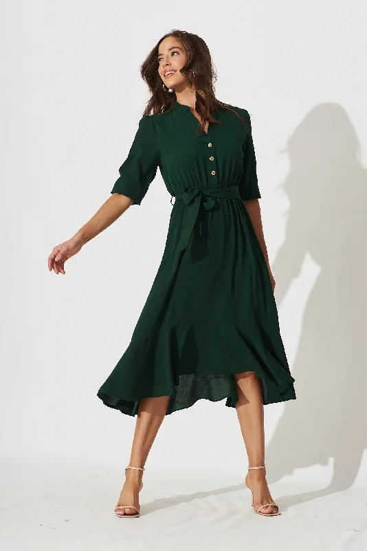 Jemimah Midi Dress In Emerald Elegant Lace Trim Midi Dress