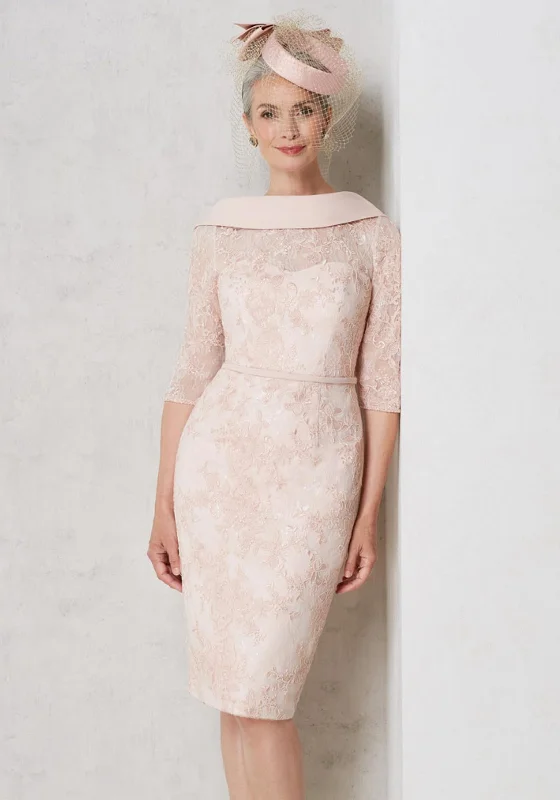 John Charles Lace Overlay Midi Dress, Blush Comfortable Empire Waist Midi Dress