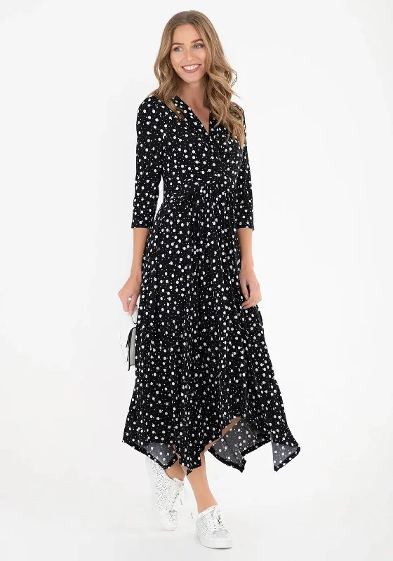 Jolie Moi Dotty Handkerchief Skirt Midi Dress, Black & White Comfortable Stretch Midi Dress