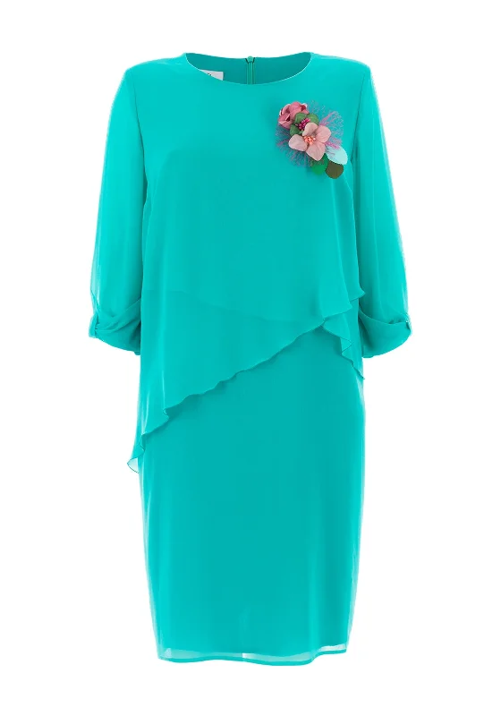 Jomhoy Pilar Chiffon Midi Dress, Jade Green Fashionable Floral Embroidery Midi Dress