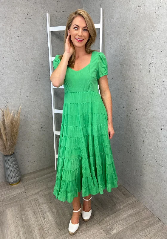 Jovonna Rina Tiered Midi Dress, Green Stylish Tiered Midi Dress