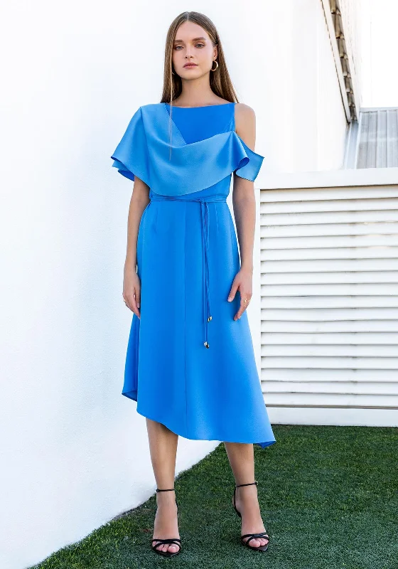 Kameya Asymmetric Cut Midi Dress, Azure Blue Comfortable Short Sleeve Midi Dress