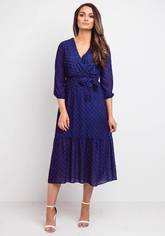 Kate + Pippa Boho Printed Midi Dress, Navy Stylish Silk Midi Dress