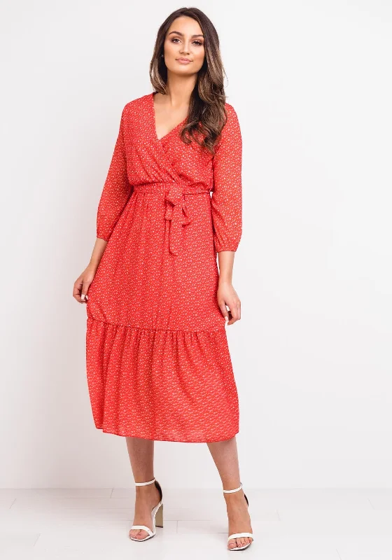 Kate + Pippa Boho Printed Midi Dress, Red Comfortable Geometric Print Midi Dress