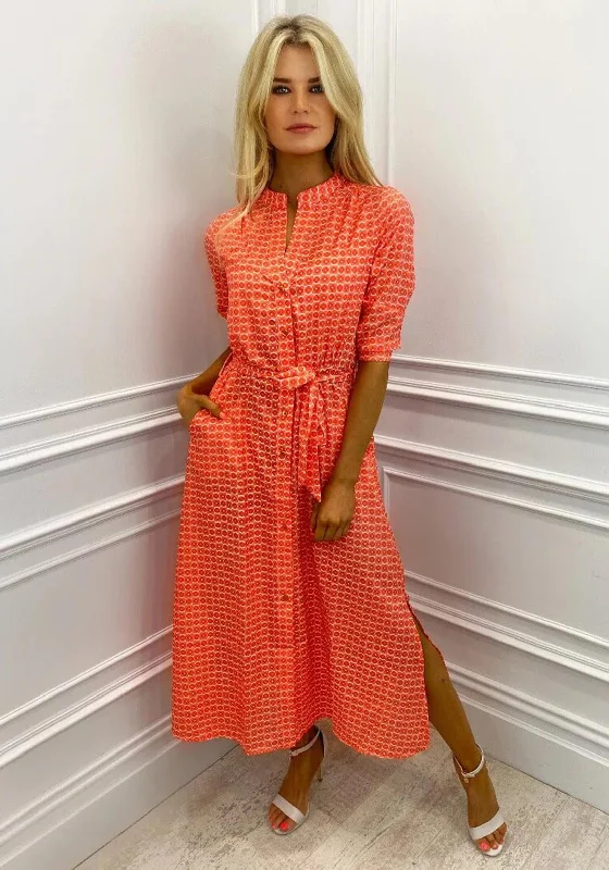 Kate & Pippa Capri Geometric Dot Print Midi Dress, Orange Elegant Pleated Detail Midi Dress