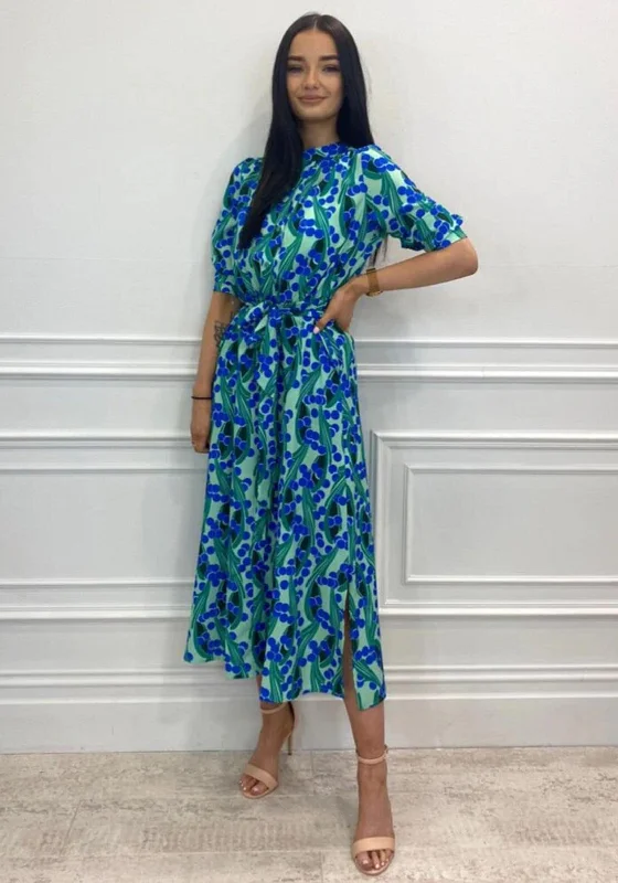 Kate & Pippa Capri Swirl & Dot Print Midi Dress, Green & Blue Fashionable Plaid Midi Dress