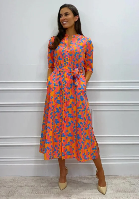 Kate & Pippa Capri Swirl Dot Print Midi Dress, Orange Azure Elegant Floral Appliqué Midi Dress