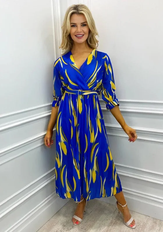 Kate & Pippa Positano Print Midi Dress, Blue & Yellow Cozy A-Line Midi Dress