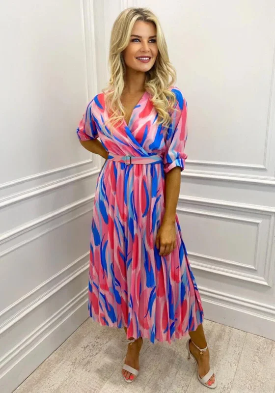 Kate & Pippa Positano Print Midi Dress, Pink & White Multi Stylish Vintage Midi Dress