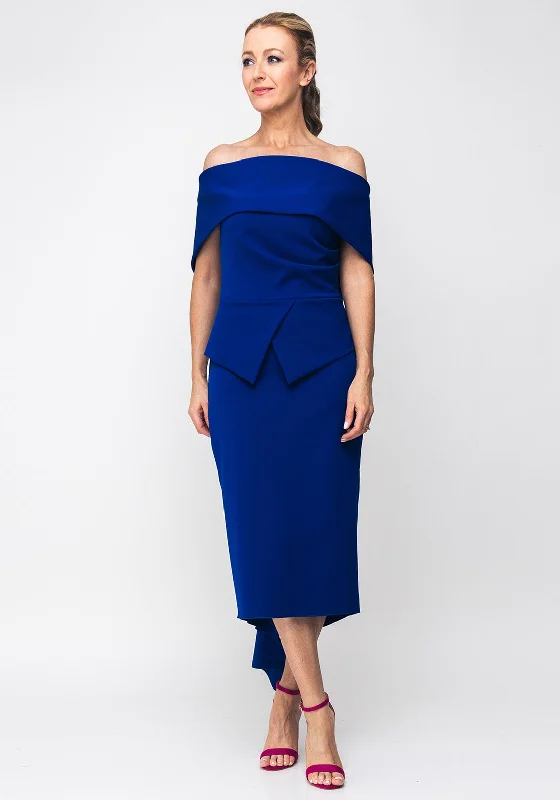 Kevan Jon Queenie Peplum Midi Dress, Cobalt Blue Trendy Square Neck Midi Dress