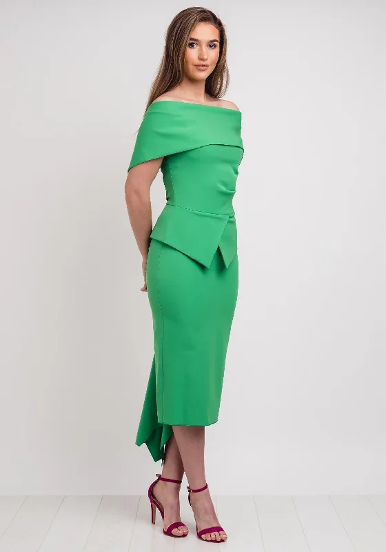 Kevan Jon Queenie Peplum Midi Dress, Emerald Green Comfortable Denim Midi Dress