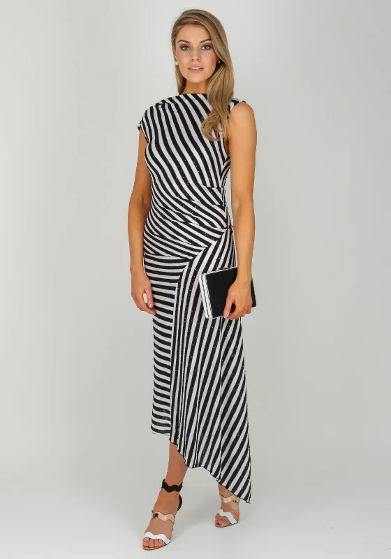 Kevan Jon Rhea Striped Midi Dress, Black & White Comfortable Wrap Midi Dress