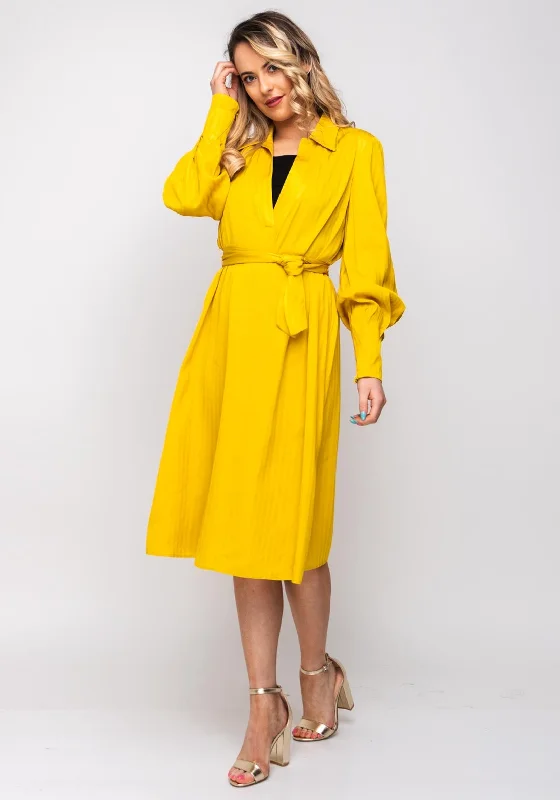 Lily Belted Tunic Midi Dress, Mustard Trendy Knit Midi Dress