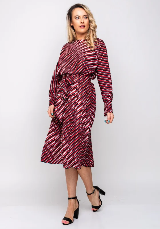 Lily Open Waist Striped Midi Dress, Red & Navy Comfortable Floral Print Midi Dress