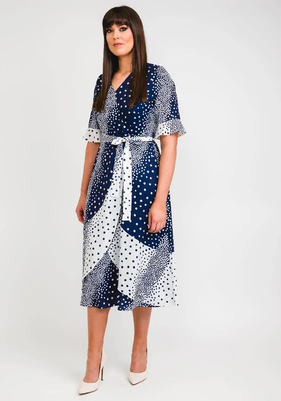 Lizabella Colour Block Polka Dot Print Wrap Midi Dress, Navy & White Comfortable Lace-Up Midi Dress