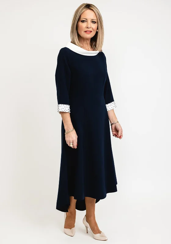 Lizabella Cowl Neckline Midi Dress, Navy and White Stylish Halter Neck Midi Dress