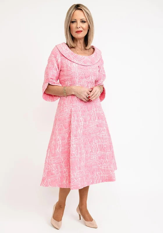 Lizabella Cowl Neckline Textured Flared Midi Dress, Hot Pink Comfortable Ruched Midi Dress