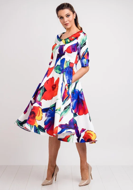 Lizabella Floral Satin Flared Midi Dress, Multi Chic Off-Shoulder Midi Dress