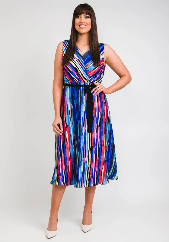 Lizabella Geometric Block Stripe Midi Dress, Blue Multi Fashionable Wide Leg Midi Dress