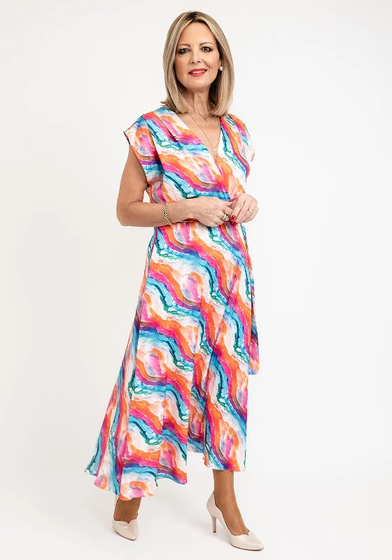 Lizabella V-neck Print Midi Dress, Multi Print Fashionable Skater Midi Dress