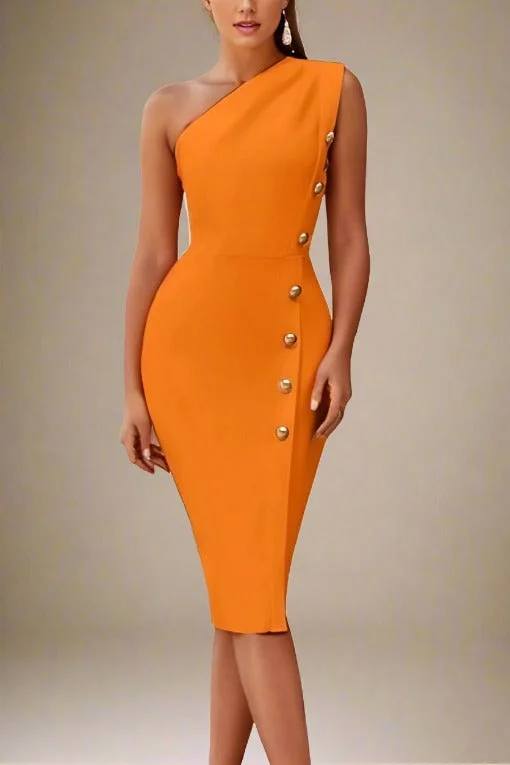 Mel Bodycon Midi Dress - Apricot Orange Stylish Silk Midi Dress