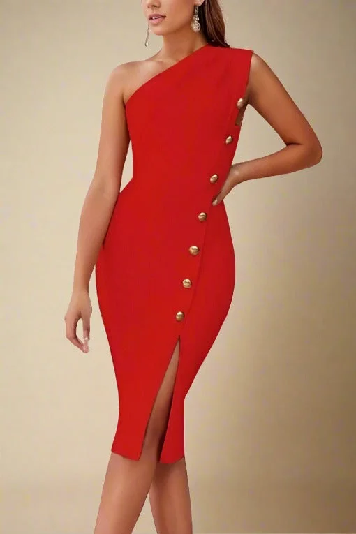 Mel Bodycon Midi Dress - Lipstick Red Trendy Flared Sleeve Midi Dress