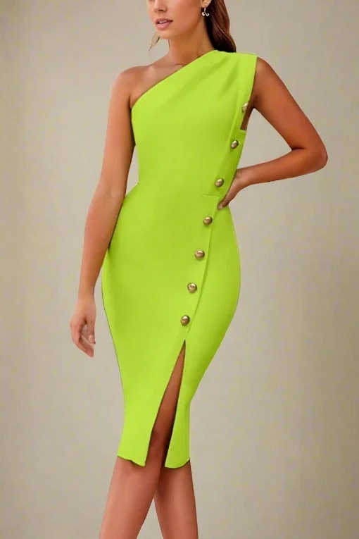 Mel Bodycon Midi Dress - Neon Green Comfortable Geometric Print Midi Dress