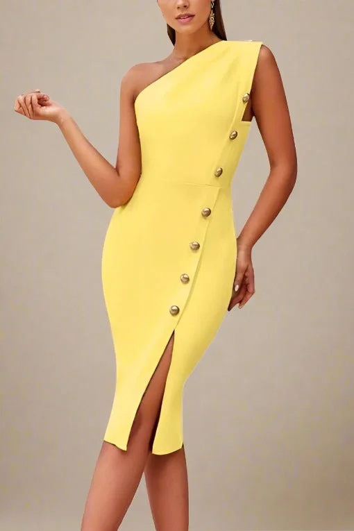 Mel Bodycon Midi Dress - Sun Yellow Cozy Midi Dress with Pockets