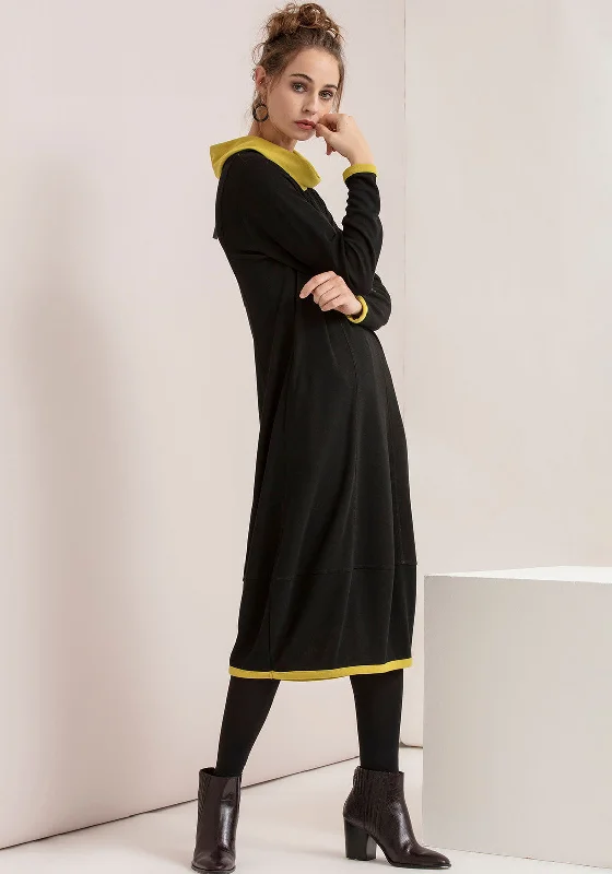 Naya Cowl Neck Jersey Midi Dress, Black & Lime Fashionable Wide Leg Midi Dress