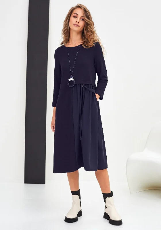 Naya Jersey Contrast Panel Material Midi Dress, Navy Trendy Ruched Side Midi Dress