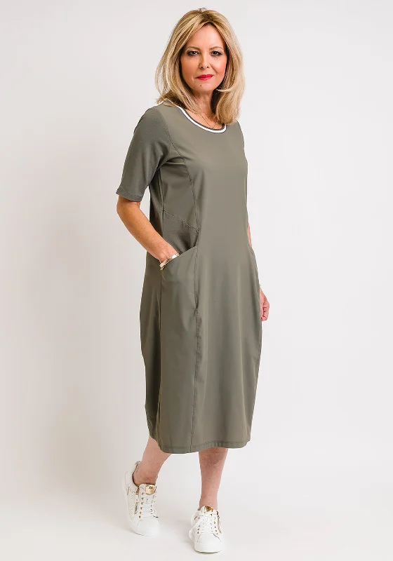 Naya Rib Neck Jersey Panel Midi Dress, Green Trendy Boho Midi Dress