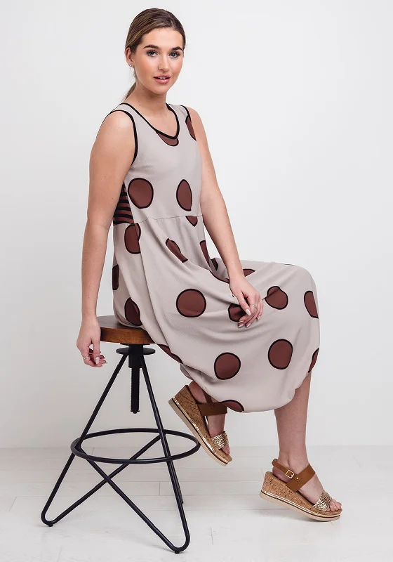 Naya Spot Print Relaxed Fit Midi Dress, Beige Elegant Velvet Midi Dress