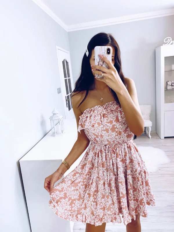 Off Shoulder Chest Wrap Floral Ruffle Mini Dress Trendy Off-Shoulder Dress Mini