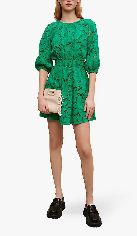 PAISLEY-EMBROIDERED MINI DRESS IN GREEN Fashionable Summer Mini Dress