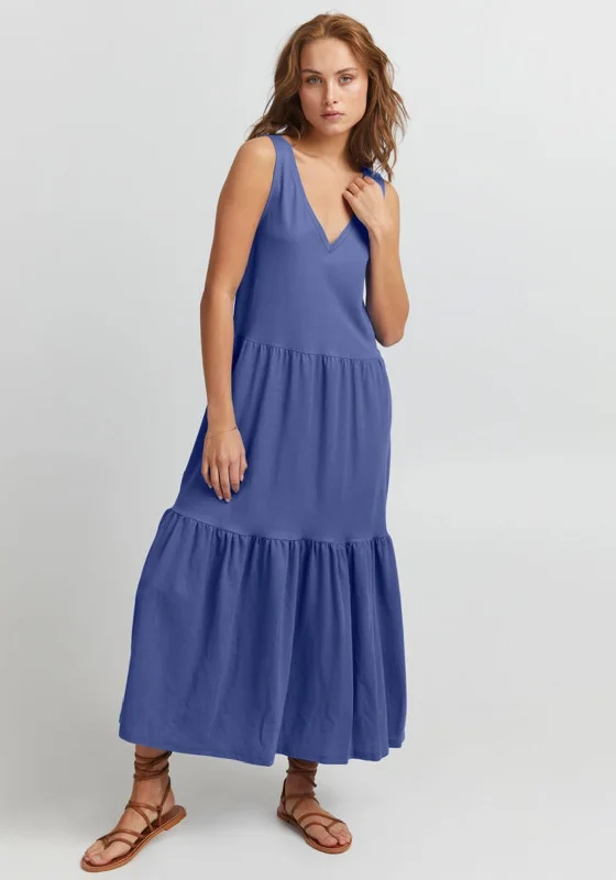 Pulz Amelia Sleeveless Tiered Midi Dress, Strong Blue Cozy Ribbed Knit Midi Dress