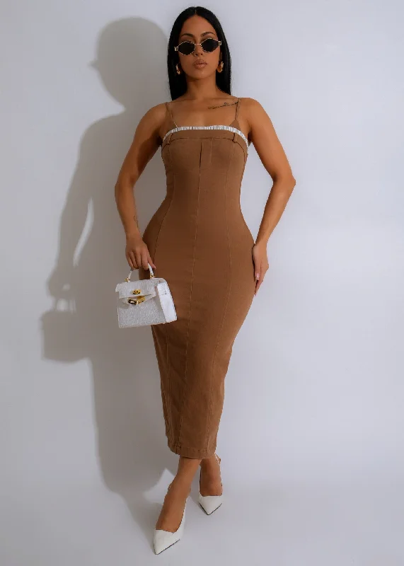 Sahara Chic Midi Dress Brown Trendy Knit Midi Dress