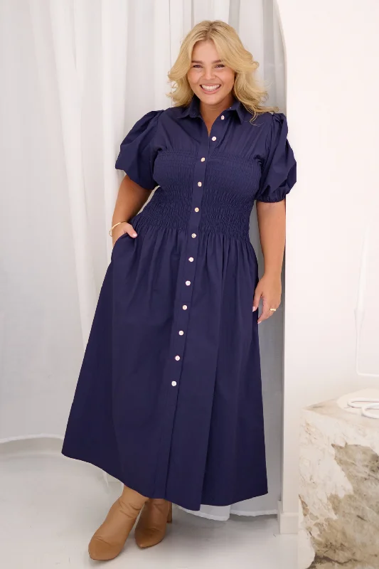 Samantha Midi Dress Navy Fashionable Wide Leg Midi Dress