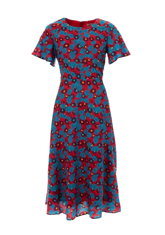 Seventy1 Angel Sleeve Daisy Print Midi Dress, Red Multi Elegant Floral Midi Dress