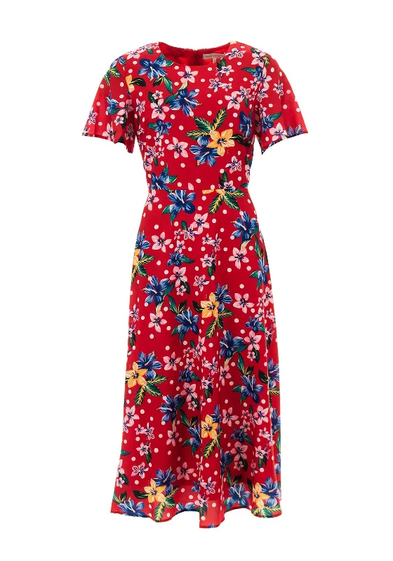 Seventy1 Floral & Dot Print Midi Dress, Red Multi Chic Off-Shoulder Midi Dress