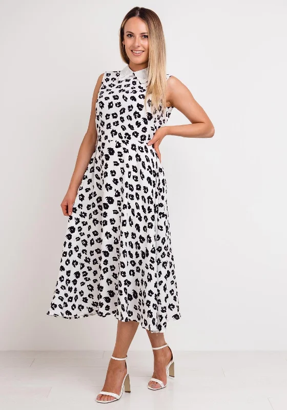 Seventy1 Monochrome Print Midi Dress, White Elegant Satin Midi Dress