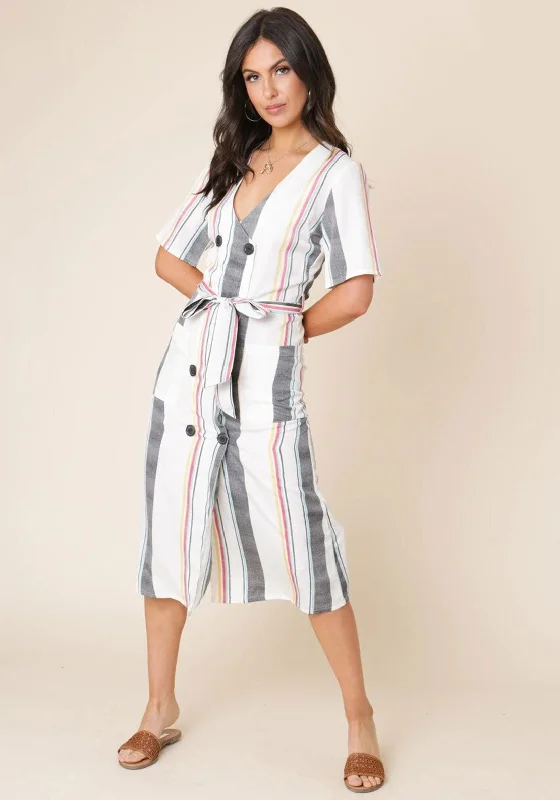 Seventy1 Multi Stripe Button Midi Dress, Multi Trendy Off-Shoulder Ruffle Midi Dress