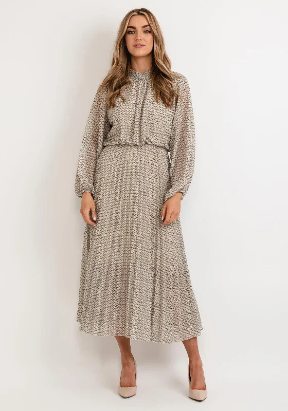 Seventy1 One Size Blouson Waist Midi Dress, Beige Multi Cozy Tie-Dye Midi Dress