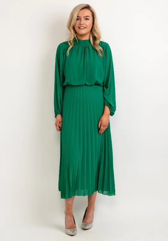 Seventy1 One Size Blouson Waist Midi Dress, Green Elegant Sleeveless Midi Dress