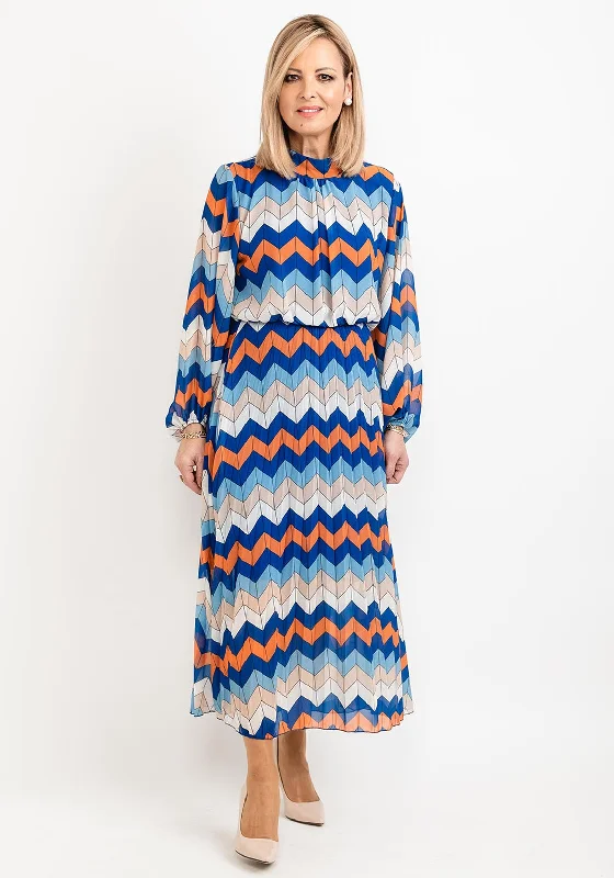 Seventy1 One Size Patterned Blouson Waist Midi Dress, Blue Multi Comfortable Ruched Midi Dress