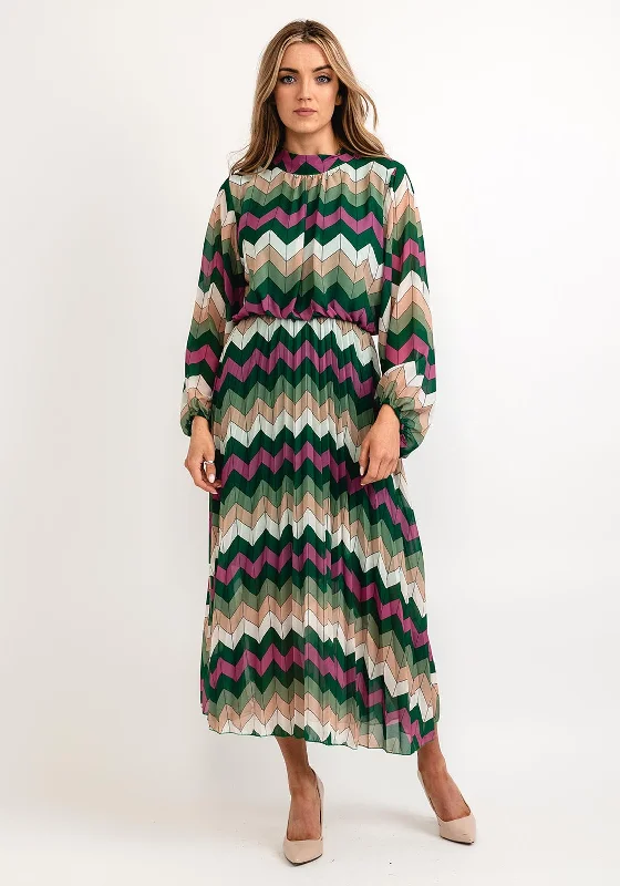 Seventy1 One Size Patterned Blouson Waist Midi Dress, Green Multi Trendy Ruched Side Midi Dress