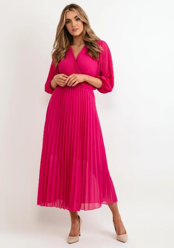 Seventy1 One Size Pleated Wrap Midi Dress, Pink Stylish Off-Shoulder Ruffle Dress