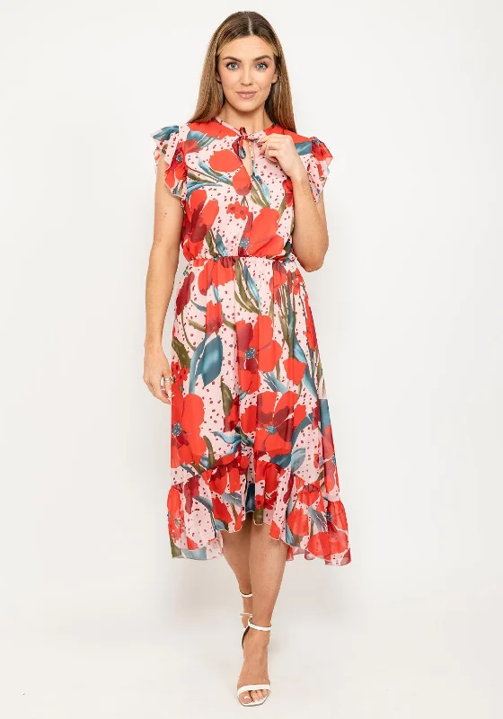 Seventy1 Poppy Floral Midi Dress, Red Multi Comfortable Denim Midi Dress