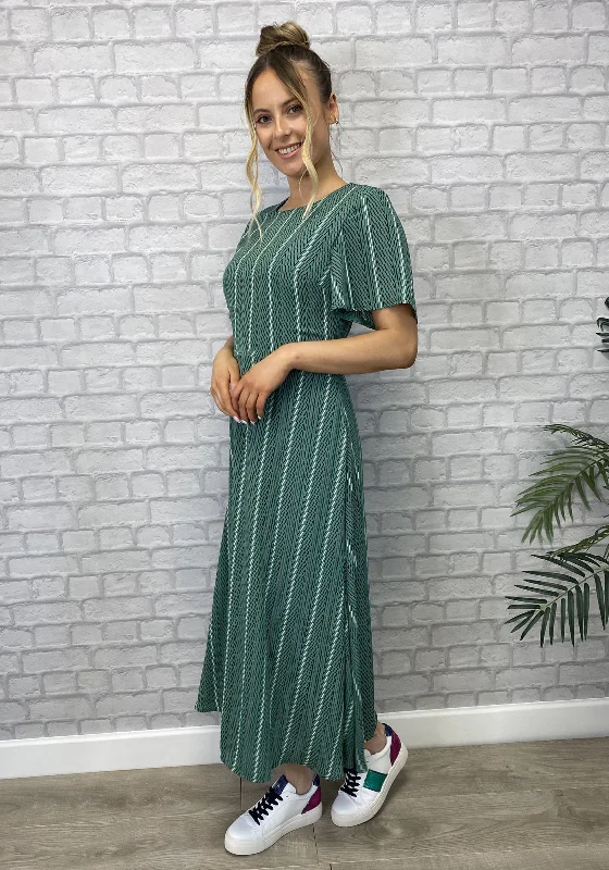 Seventy1 Printed A-Line Midi Dress, Green Comfortable Sleeveless Midi Dress