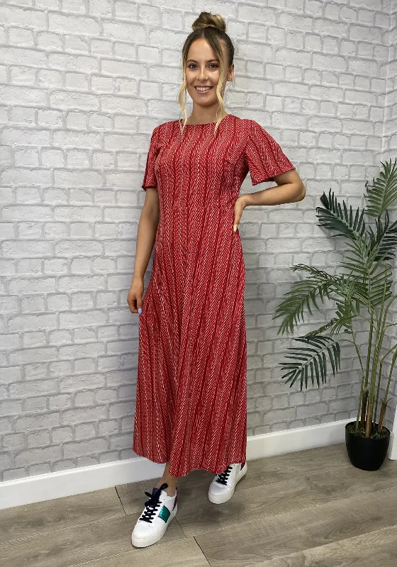 Seventy1 Printed A-Line Midi Dress, Red Stylish High-Waisted Midi Dress