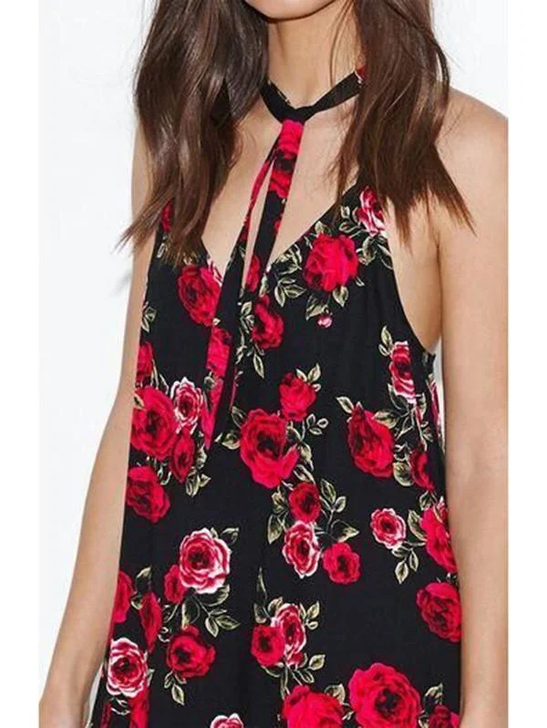 Sexy Floral Spaghetti Straps Halter Bohemia Beach Mini Dress Trendy Off-Shoulder Dress Mini